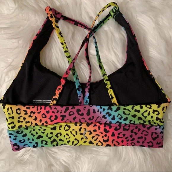 ZYIA Active Rainbow Leopard Light n Tight Strappy Bra w/ pads Small Activewear - Picture 3 of 11